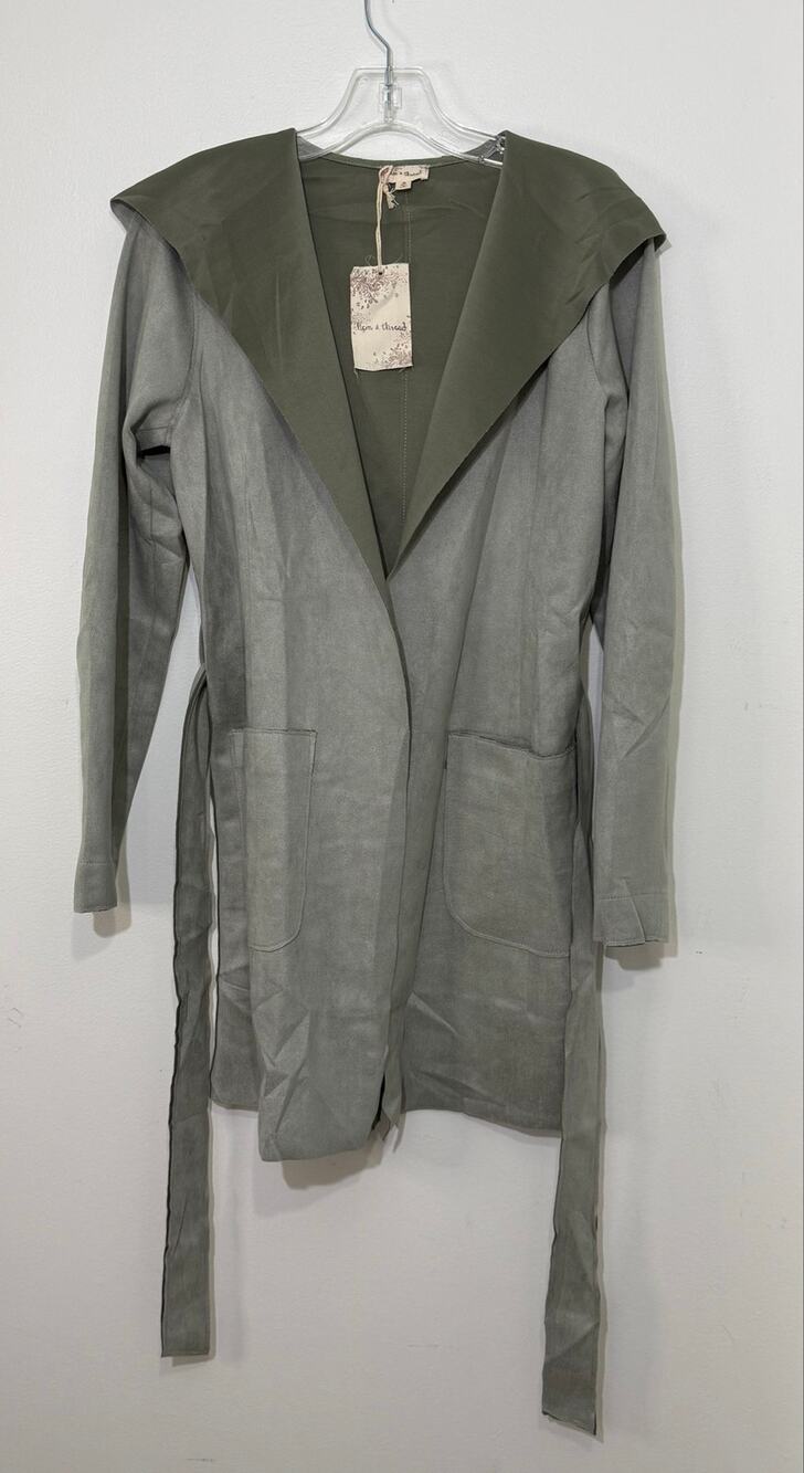 Hem & Thread | Faux Suede Hooded Wrap Jacket | Medium | NWT